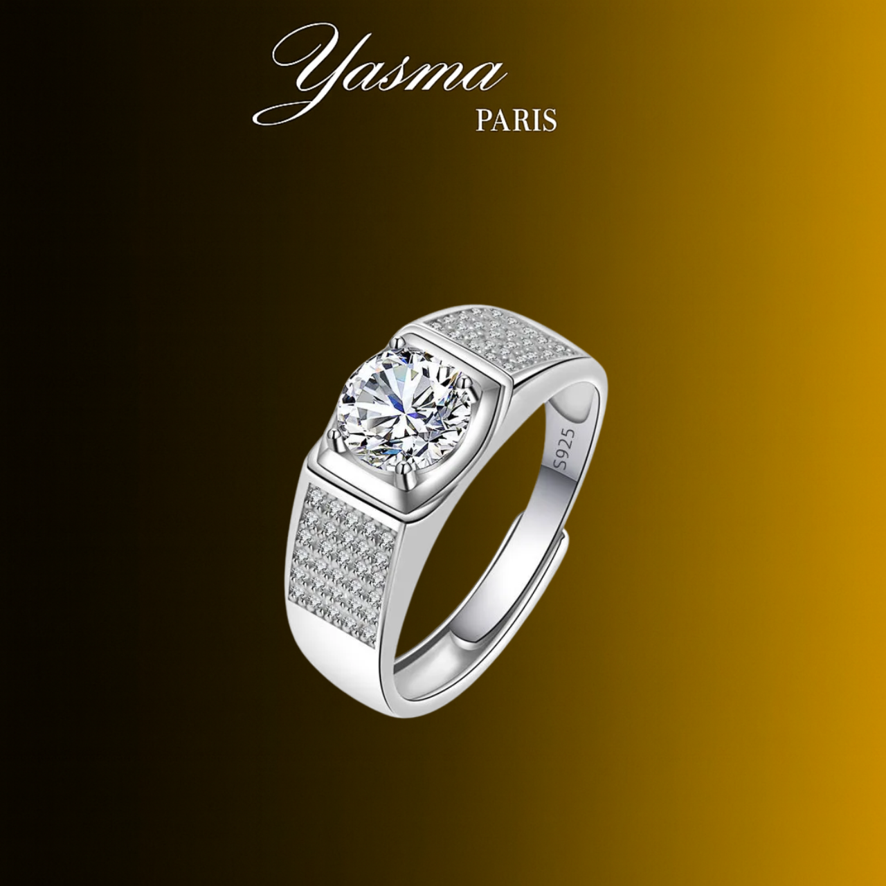 Bague M. Homme - Argent 925 & Zircon ( Bague réglable )