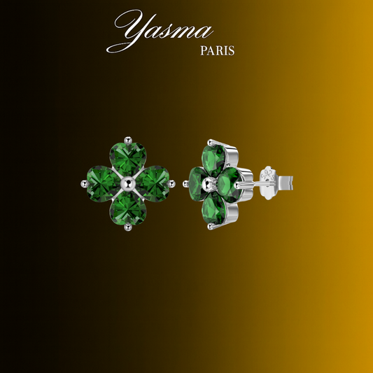 Boucles d'oreilles Rosa Vert Argent massif 925 et Zircon