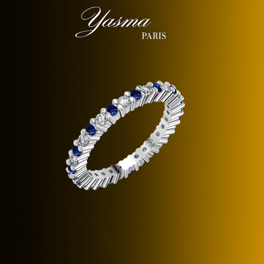 Bague Duo Bleu et Blanc - Argent 925 et Zircon