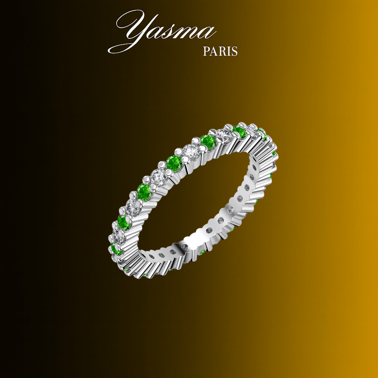 Bague Duo Vert et Blanc Argent 925