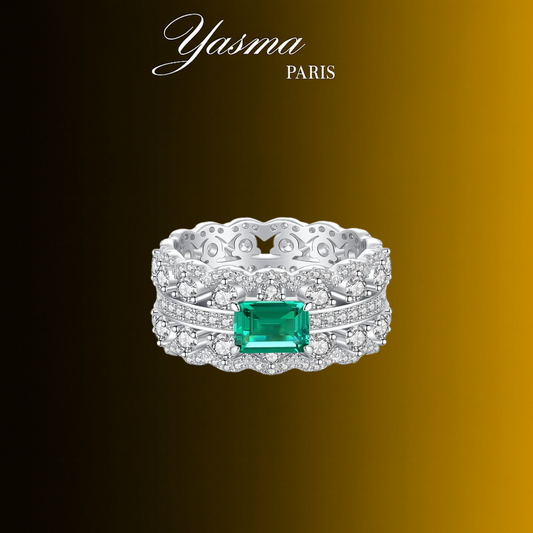 Bague Émeraude Princesse - Argent massif 925 & Zircon