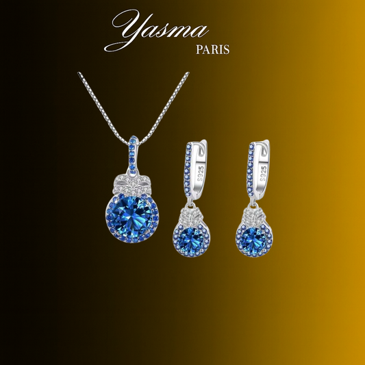 Collier & Boucles d’oreilles SAPHIRA - Argent massif 925 & pierres en Zircon bleu.