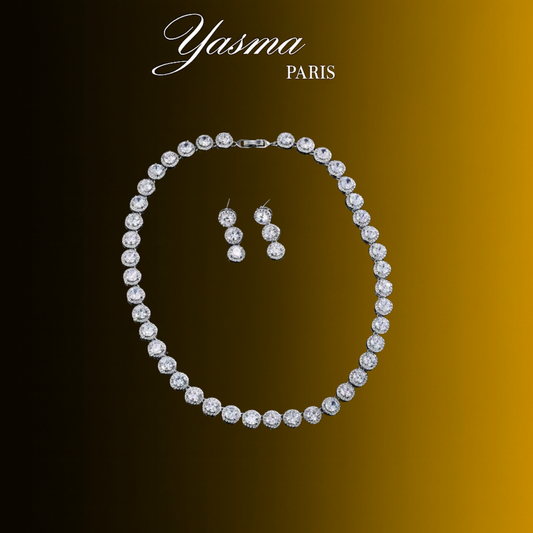 Ensemble CRISTAL- Rat de cou & Boucles d’oreilles plaque argent & pierre Zircon