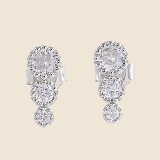 Boucles d’oreilles Élégance Trio - Argent massif 925 & Zircon
