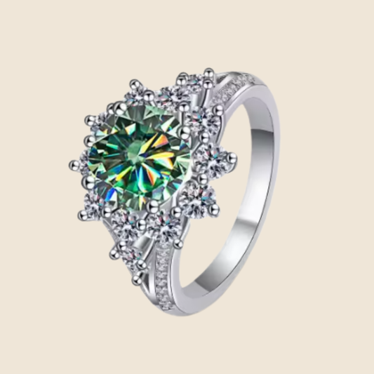 Bague Jade Argent 925 plaqué or 18 carats & Moissanite 3 carats